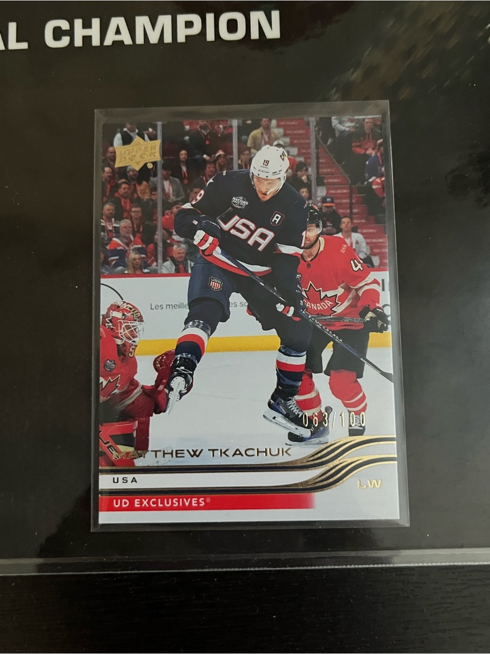 USA Hockey Matthew Tkachuk /100 UD Exclusives Rookie Card - Blue Red White